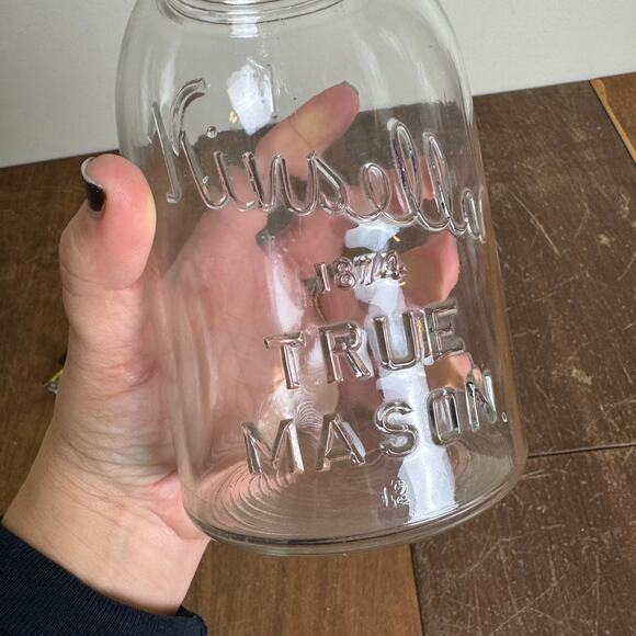 Rare Vintage Kinsella 1874 TRUE MASON Clear Glass Canning Jar Quart Size - Picture 3 of 9
